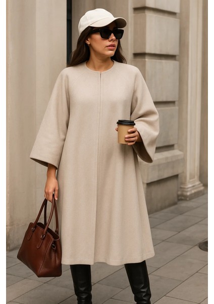 Kadın Trend Premium Comfort Uzun Krem Kaşe Panço fiyatları