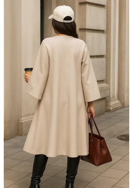 Kadın Trend Premium Comfort Uzun Krem Kaşe Panço modelleri