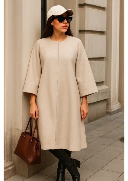 Kadın Trend Premium Comfort Uzun Krem Kaşe Panço indirimleri