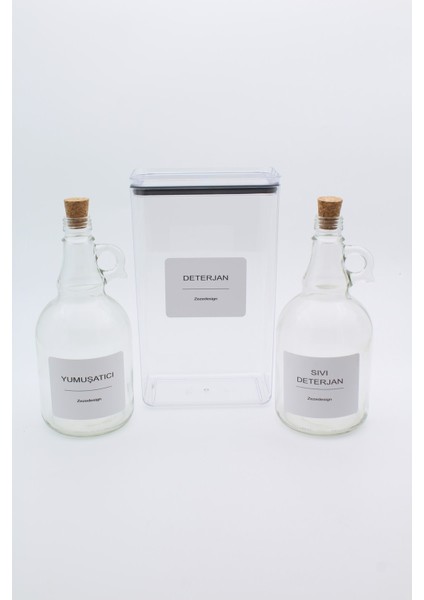 Şık 2.9 Litre Saklama Kabı ve 2 Adet 1 Litre Sıvı Temizlik Şişesi