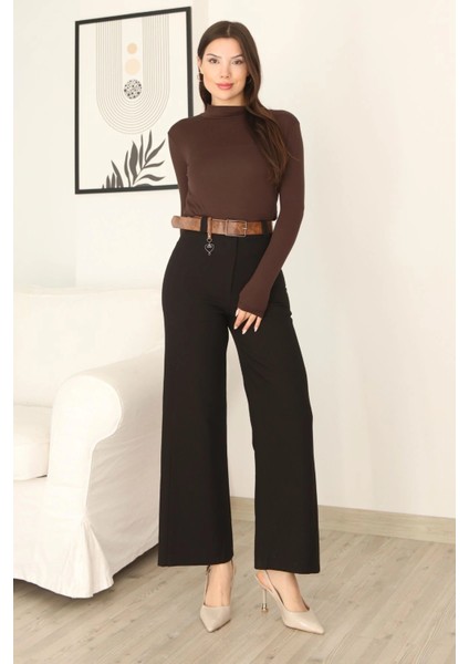 Kemeri Aksesuarlı ve Cep Detaylı Palazzo Pantolon 6115-SIYAH fiyatları