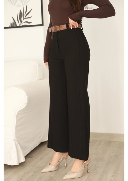 Kemeri Aksesuarlı ve Cep Detaylı Palazzo Pantolon 6115-SIYAH fırsatları