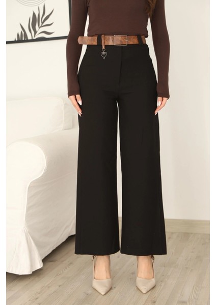 Kemeri Aksesuarlı ve Cep Detaylı Palazzo Pantolon 6115-SIYAH indirimleri