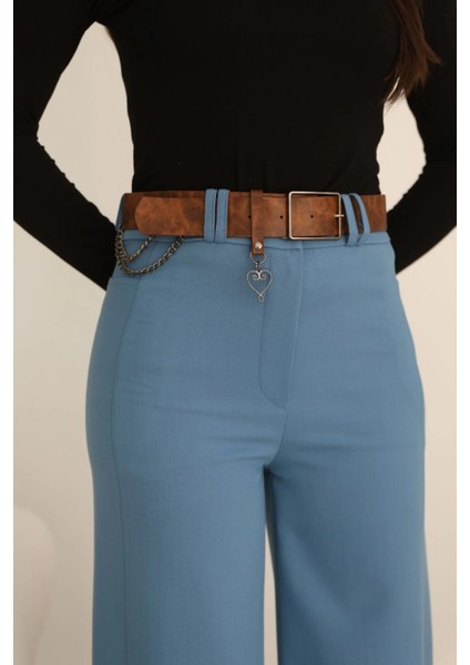 Kemeri Aksesuarlı ve Cep Detaylı Palazzo Pantolon 6115-MAVI indirimleri