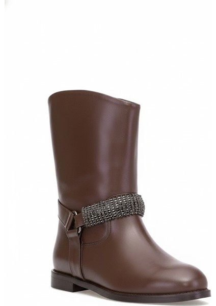 Elit Selindra Kadın Hakiki Deri Düz Bot Kahverengi fiyatları