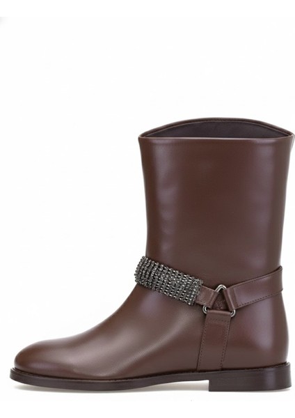 Elit Selindra Kadın Hakiki Deri Düz Bot Kahverengi modelleri
