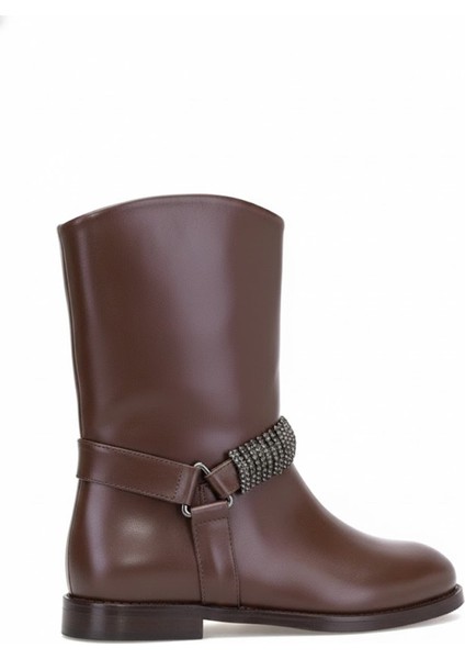 Elit Selindra Kadın Hakiki Deri Düz Bot Kahverengi fırsatları