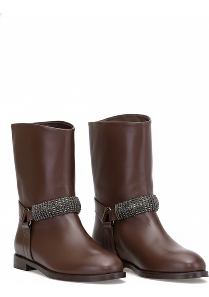 Elit Selindra Kadın Hakiki Deri Düz Bot Kahverengi indirimleri