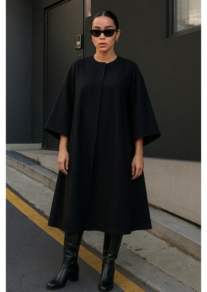 Kadın Trend Salaş Siyah Kaşe Panço fiyatları