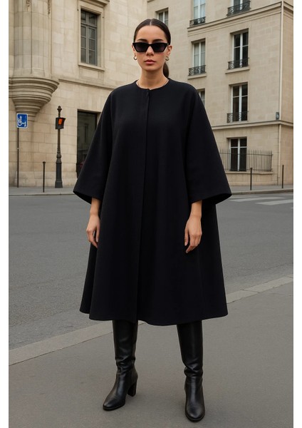 Kadın Trend Uzun Siyah Kaşe Kaban fiyatları