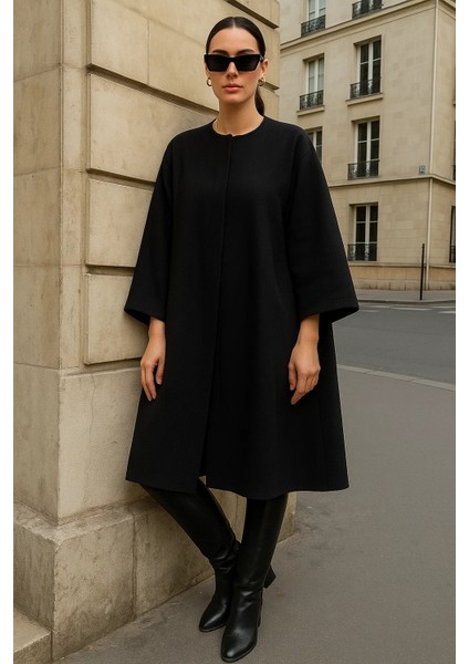 Kadın Trend Uzun Siyah Kaşe Kaban fırsatları