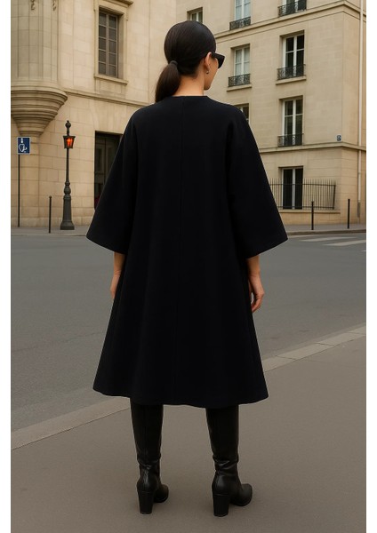 Kadın Trend Uzun Siyah Kaşe Kaban indirimleri