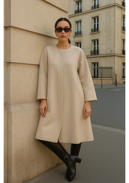 Kadın Trend Uzun Krem Kaşe Kaban fırsatları