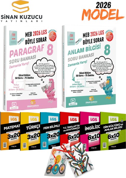 2026 Lgs Sinan Kuzucu Paragraf Soru Bankası + Anlam Bilgisi Soru Bankası ve 6lı Branş Denemesi Seti