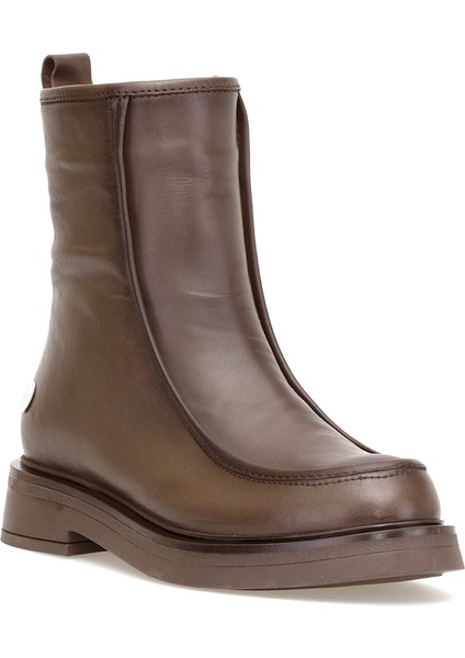 D25KB-8150 Kadın Hakiki Deri Düz Bot Kahverengi fiyatları