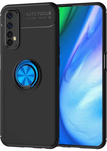 Buğz Realme 7 Kılıf Range Yüzüklü Silikon - Siyah-Mavi