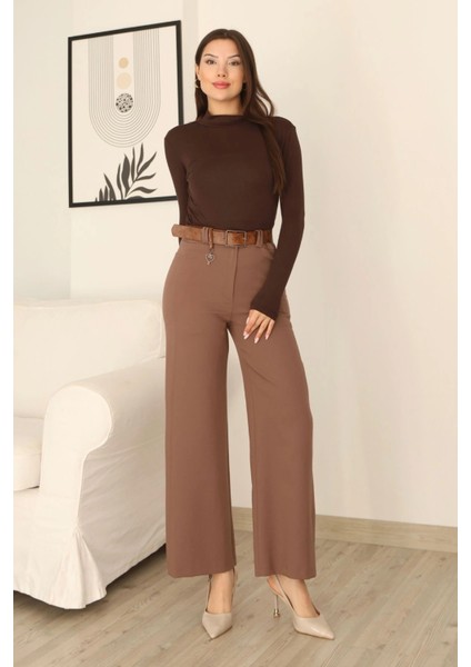 Kemeri Aksesuarlı ve Cep Detaylı Palazzo Pantolon 6115-KAHVERENGI fiyatları
