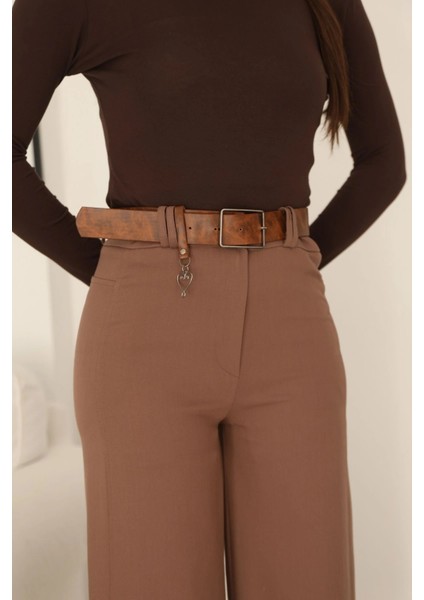 Kemeri Aksesuarlı ve Cep Detaylı Palazzo Pantolon 6115-KAHVERENGI fırsatları