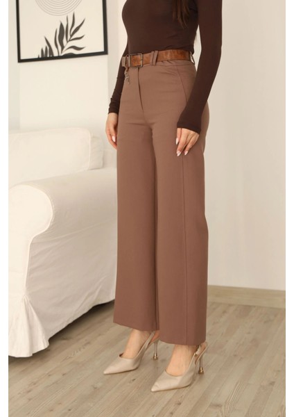 Kemeri Aksesuarlı ve Cep Detaylı Palazzo Pantolon 6115-KAHVERENGI indirimleri