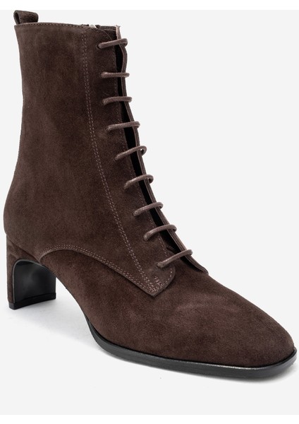 Sudy Kahverengi Süet Hakiki Deri Bağcıklı Kadın Blok Topuklu Bot modelleri