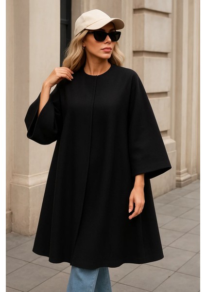 Kadın Trend Premium Comfort Uzun Siyah Kaşe Panço fiyatları