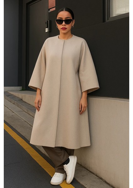 Kadın Trend Salaş Krem Kaşe Panço modelleri