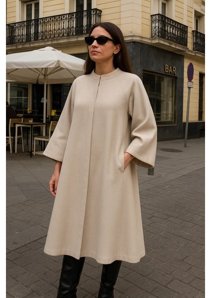 Kadın Premium Basic Uzun Krem Kaşe Kaban fiyatları