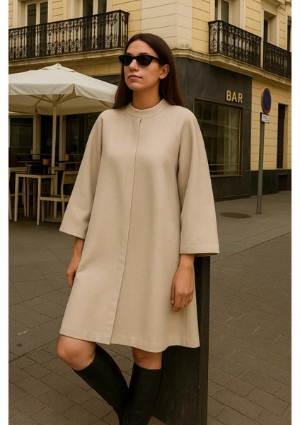 Kadın Premium Basic Uzun Krem Kaşe Kaban fırsatları