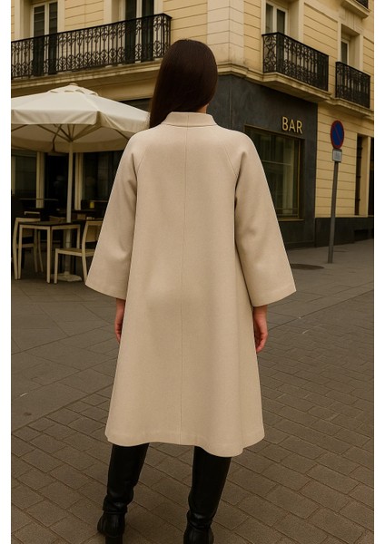 Kadın Premium Basic Uzun Krem Kaşe Kaban indirimleri