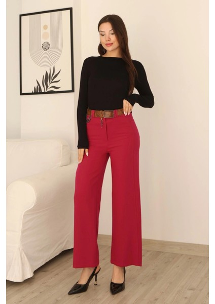 Kemeri Aksesuarlı ve Cep Detaylı Palazzo Pantolon 6115-FUŞYA fiyatları