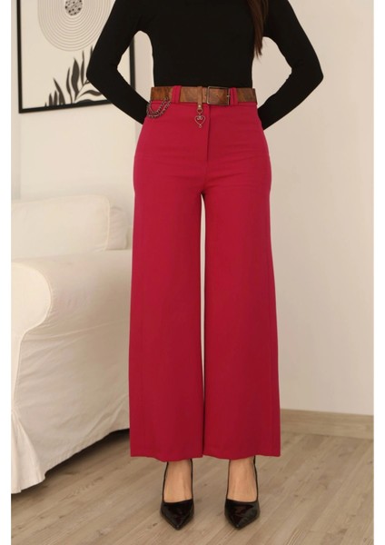 Kemeri Aksesuarlı ve Cep Detaylı Palazzo Pantolon 6115-FUŞYA modelleri