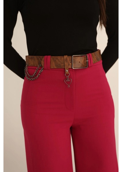 Kemeri Aksesuarlı ve Cep Detaylı Palazzo Pantolon 6115-FUŞYA indirimleri