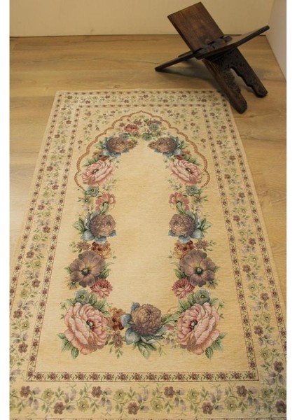 Kınay Latte Bej Jakarlı Dokuma Goblen Dekoratif Astarsız Saçaksız Şönilli Seccade 70*115