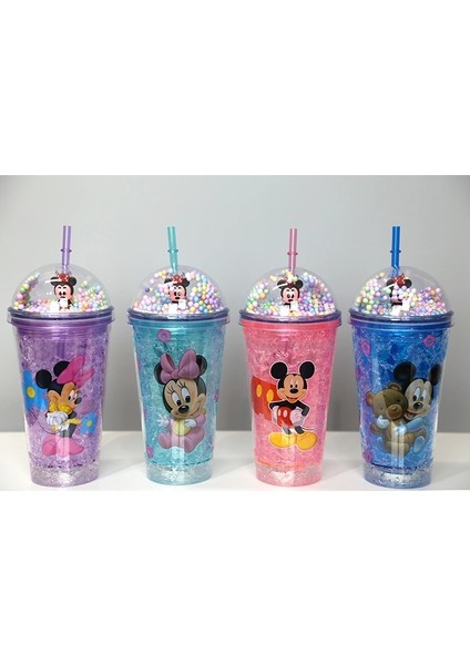 Buğz Sevimli Mickey Mouse Işıklı Pipetli Boncuklu Suluk & Bardak 400 ml ALK3147