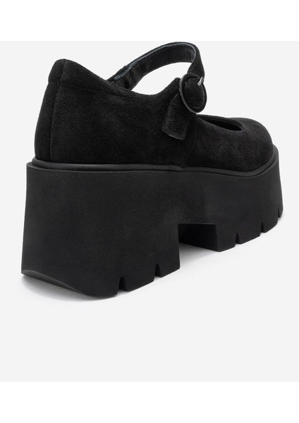 Orına Siyah Süet Hakiki Deri Kalın Tabanlı Kadın Günlük Ayakkabı indirimleri