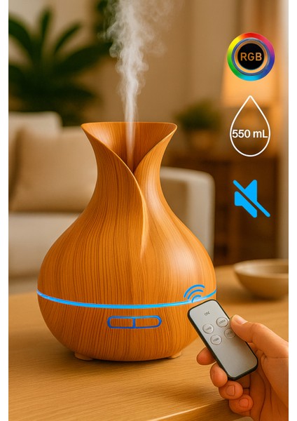 Masaüstü Hava Nemlendirici Ahşap Görünümlü 7 LED Renk Ultrasonik Aromaterapi Hava Temizleyici 550ML
