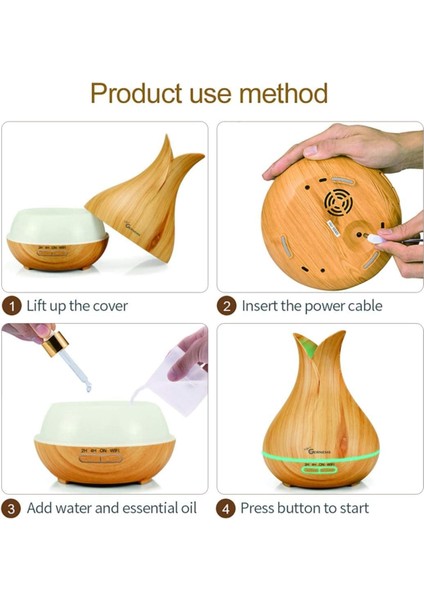 Masaüstü Hava Nemlendirici Ahşap Görünümlü 7 LED Renk Ultrasonik Aromaterapi Hava Temizleyici 550ML fiyatları