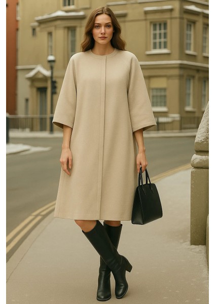 Kadın Kışlık Uzun Krem Kaşe Kaban fırsatları