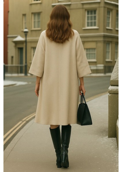 Kadın Kışlık Uzun Krem Kaşe Kaban indirimleri