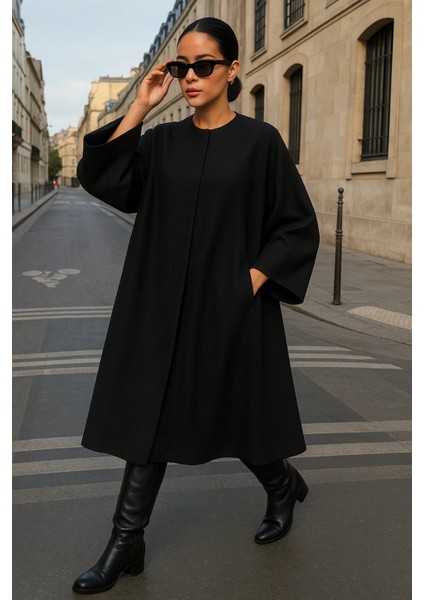 Kadın Kışlık Siyah Kaşe Tesettür Kaban fiyatları