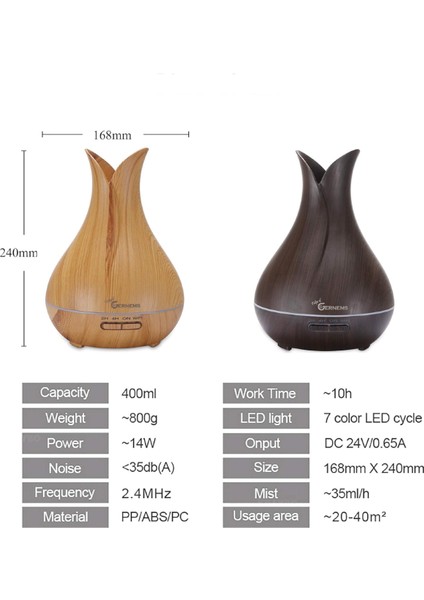 Masaüstü Hava Nemlendirici Ahşap Görünümlü 7 LED Renk Ultrasonik Aromaterapi Hava Temizleyici 550ML