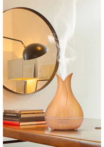 Masaüstü Hava Nemlendirici Ahşap Görünümlü 7 LED Renk Ultrasonik Aromaterapi Hava Temizleyici 550ML