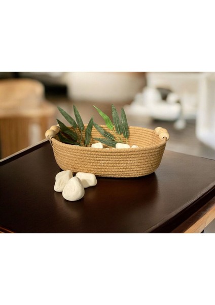 Haki Elips Model Çok Amaçlı Hasır Düzenleyici Sepet, Organizer, Boncuklu Tasarım fiyatları