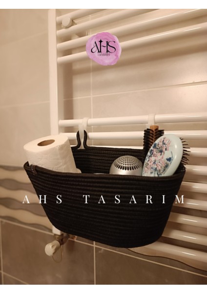 Doğal Hasır Askılı Sepet, Banyo ve Mutfak Duvarı ile Petek Üstü Organizer Siyah fiyatları