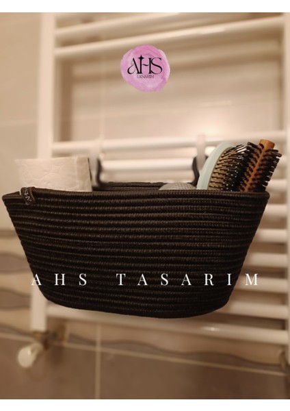 Doğal Hasır Askılı Sepet, Banyo ve Mutfak Duvarı ile Petek Üstü Organizer Siyah fırsatları