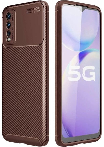 Buğz Vivo Y11S Kılıf Auto Focus Karbon Kapak - Kahverengi