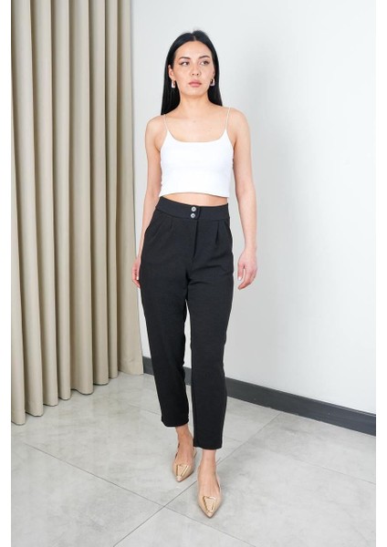 Kadın Krep Kumaş Havuç Kesim Siyah Pantolon fiyatları