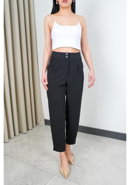 Kadın Krep Kumaş Havuç Kesim Siyah Pantolon fırsatları