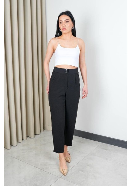 Kadın Krep Kumaş Havuç Kesim Siyah Pantolon