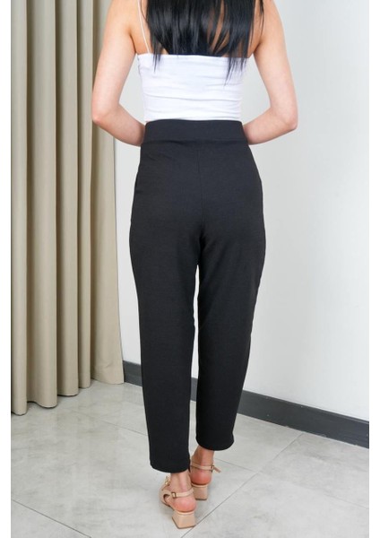 Kadın Krep Kumaş Havuç Kesim Siyah Pantolon